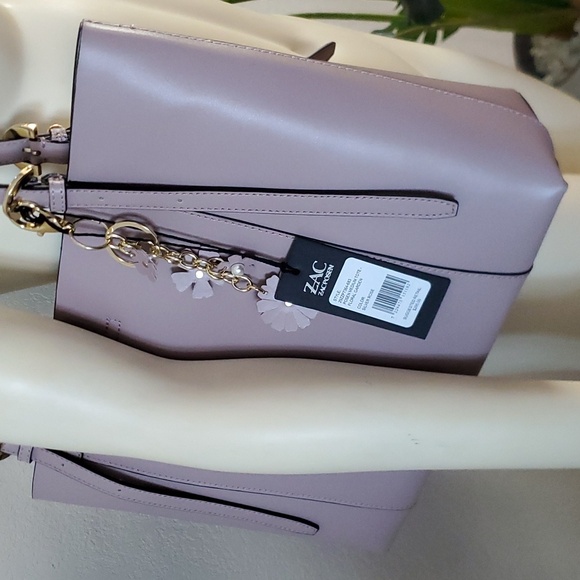 NWT Zac Posen Medium Tote Bag Floral applique key chain charms Leather Suede Hot - Picture 8 of 9